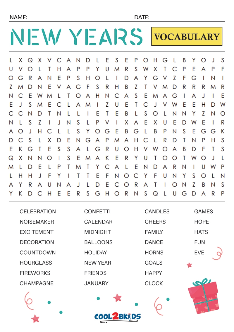 Printable New Years Word Search Cool2bKids Worksheets Library
