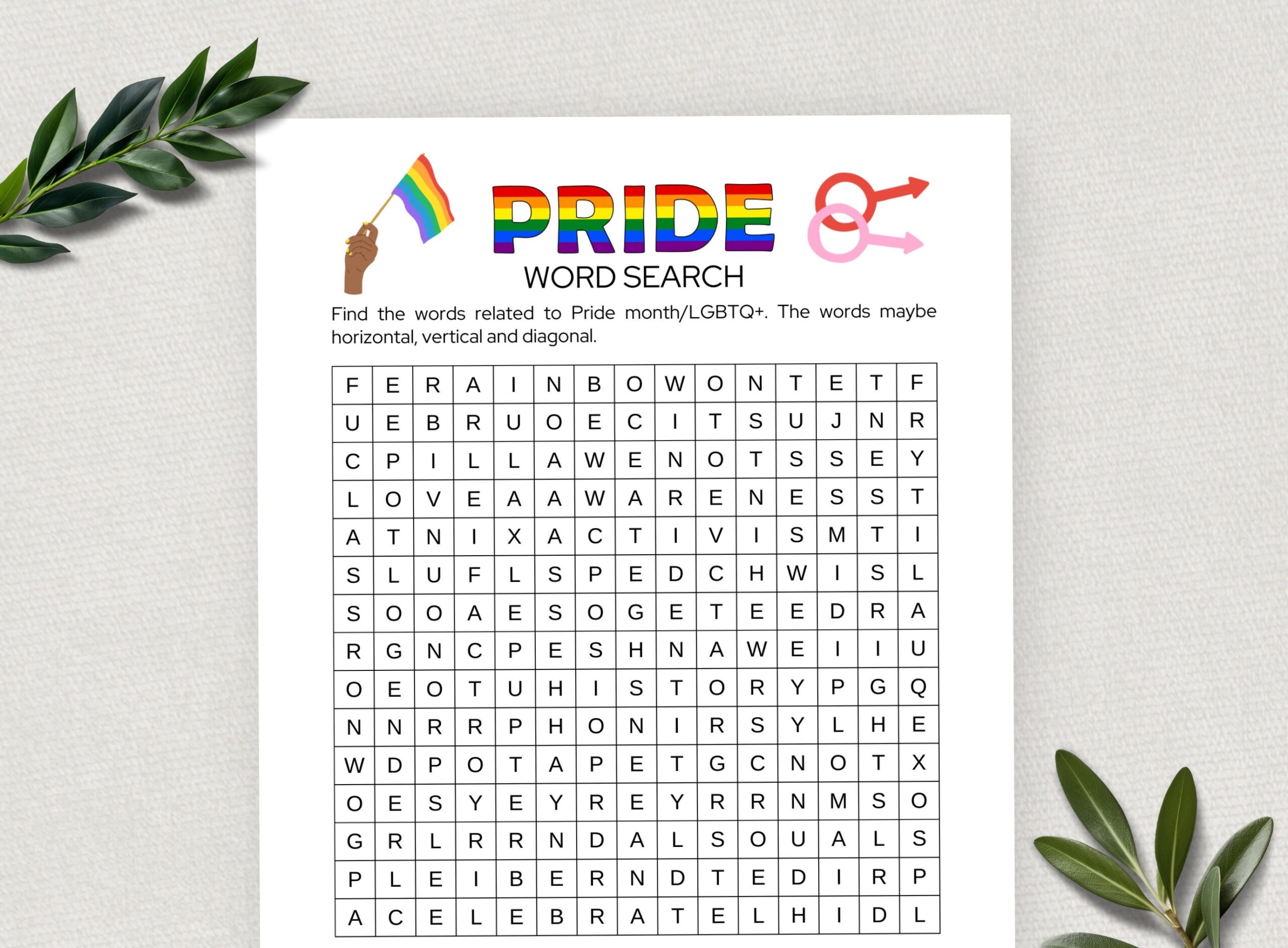Printable Pride Word Search Pride Month Party Games LGBTQ Word 