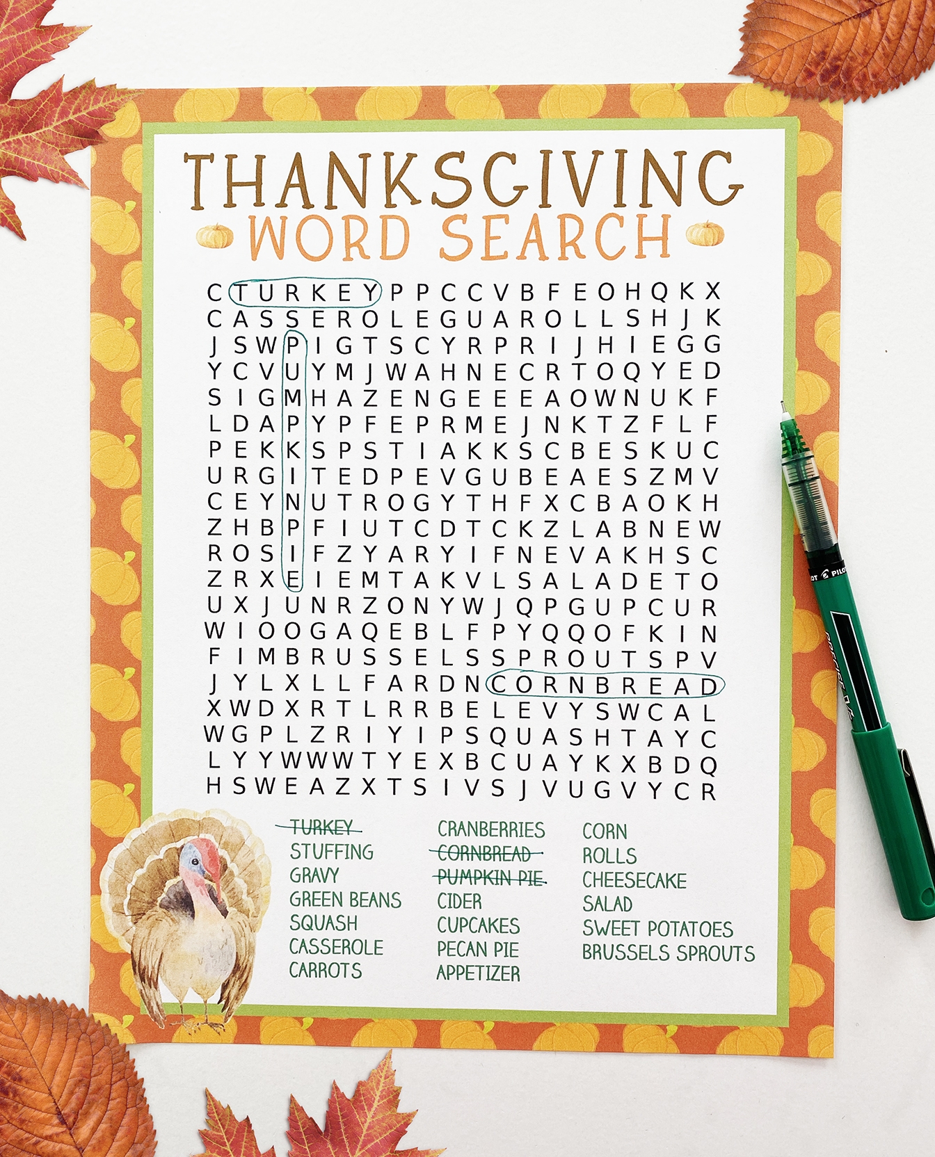 Easy Free Printable Thanksgiving Word Search
