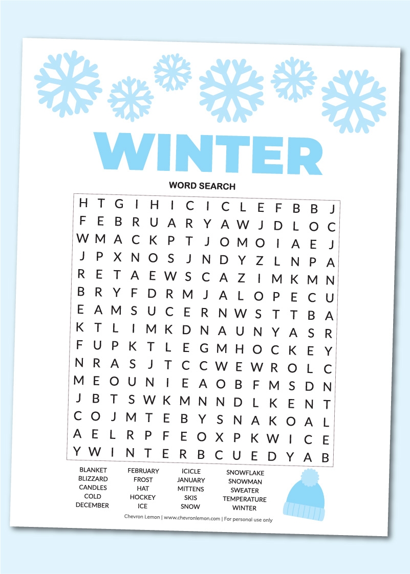 Printable Winter Word Search Chevron Lemon Printable Winter Word Search Chevron Lemon