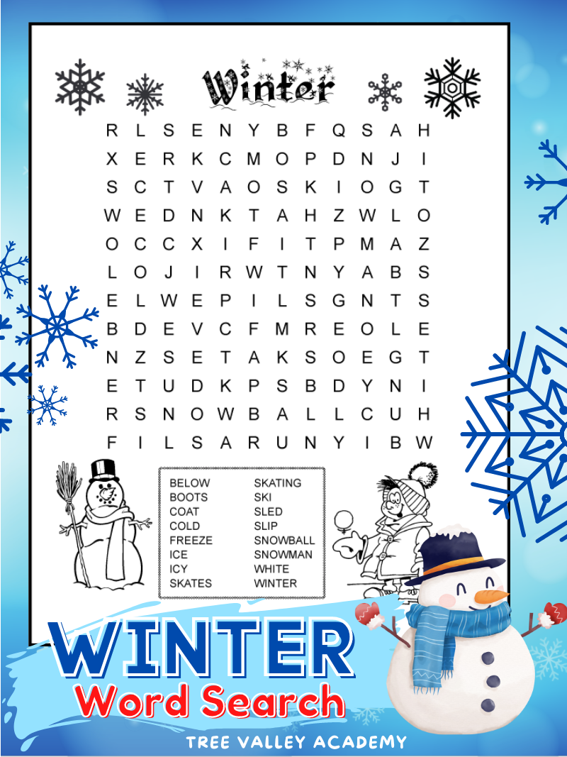 Printable Winter Word Search For 3rd Grade Tree Valley Academy Printable Winter Word Search For 3rd Grade Tree Valley Academy