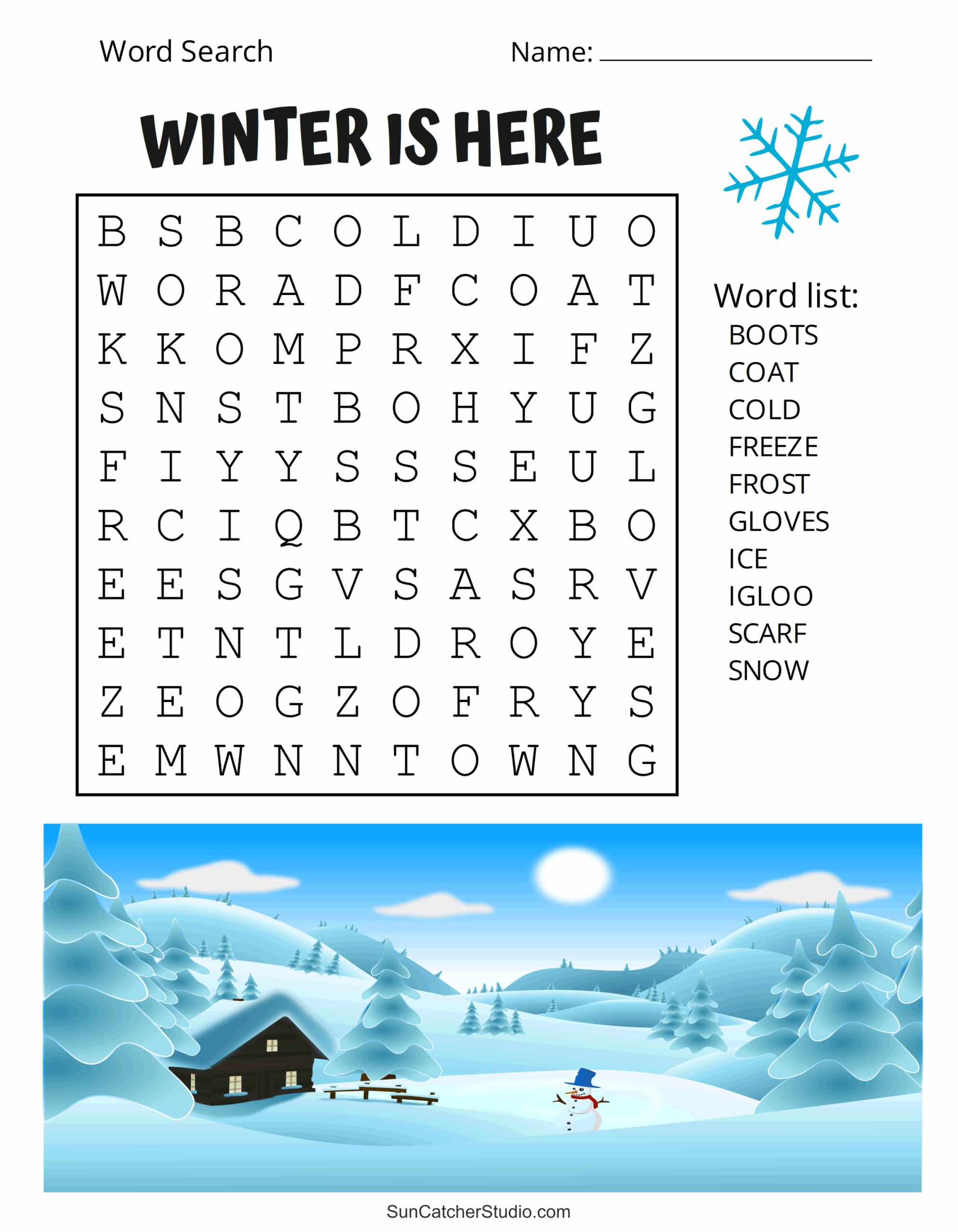 Difficult Word Search Winter Printable