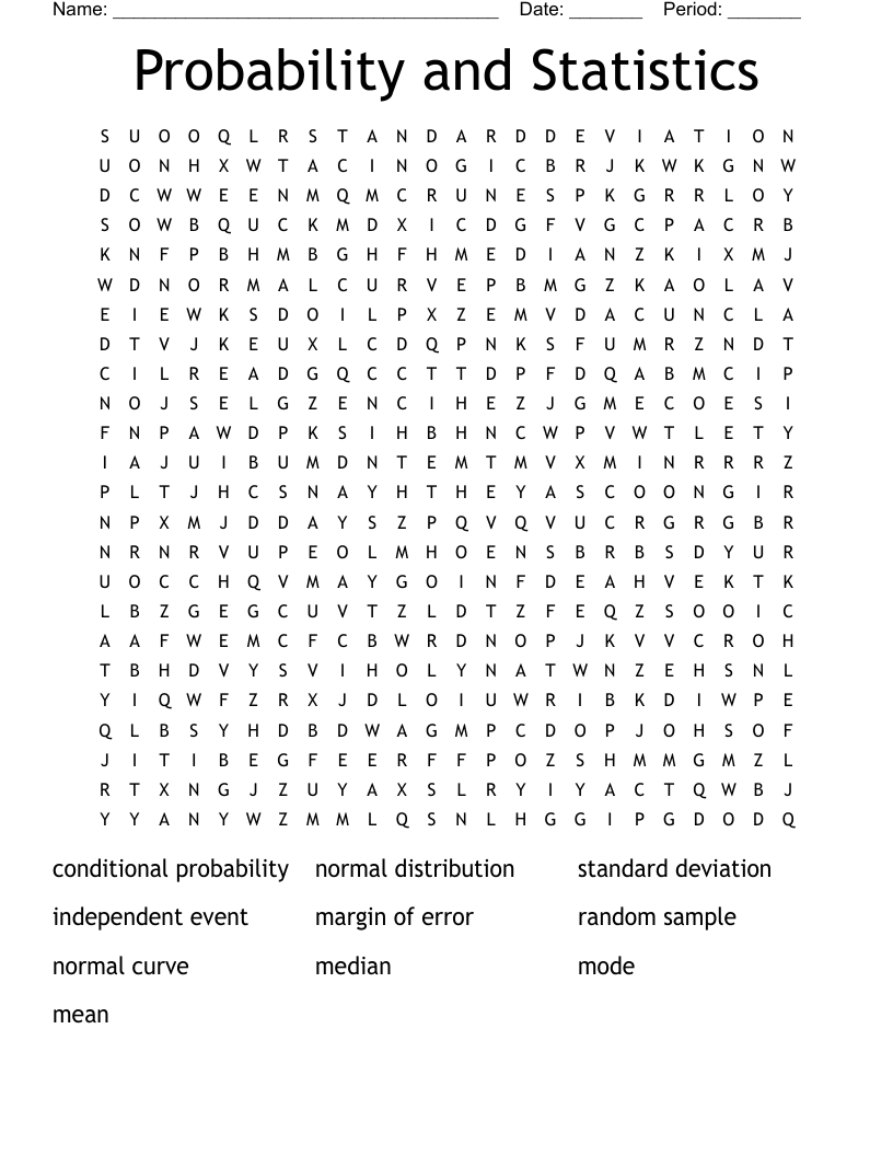 Probability And Statistics Word Search WordMint