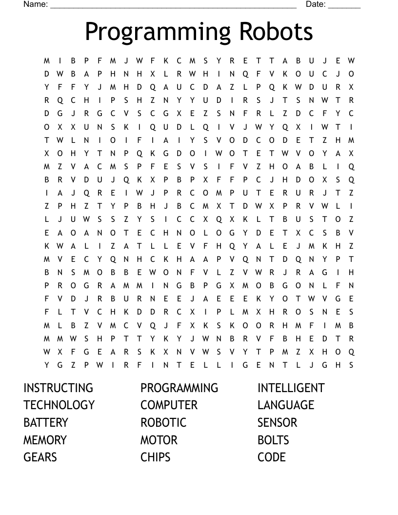 Programming Robots Word Search WordMint Programming Robots Word Search WordMint