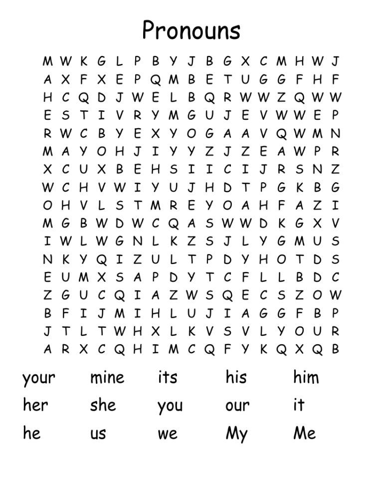 Pronouns Word Search WordMint