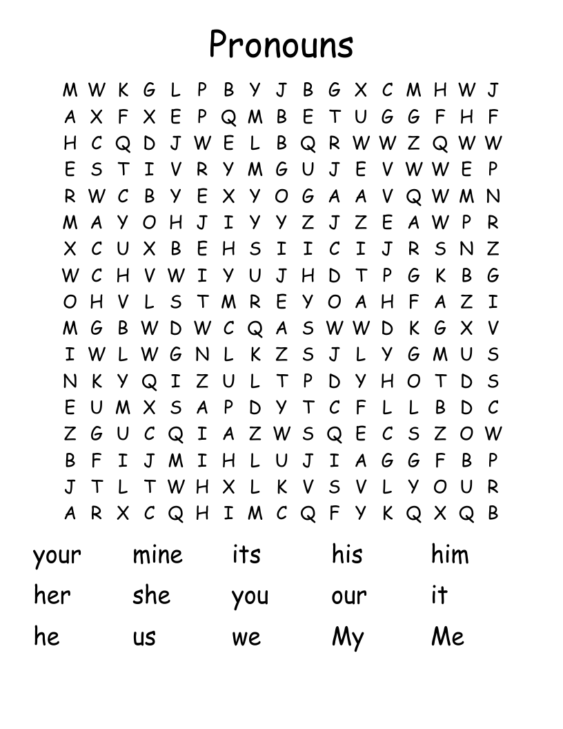 Pronouns Word Search WordMint