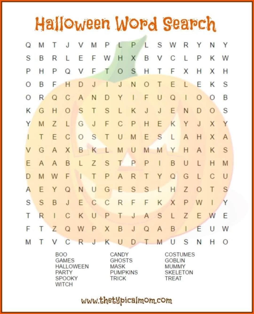 Pumpkin Halloween Word Search Printable Etsy Pumpkin Halloween Word Search Printable Etsy