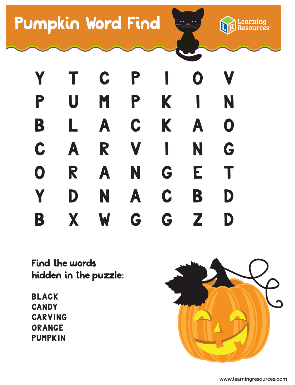 Pumpkin Word Find Printable For Kids Learning Resources