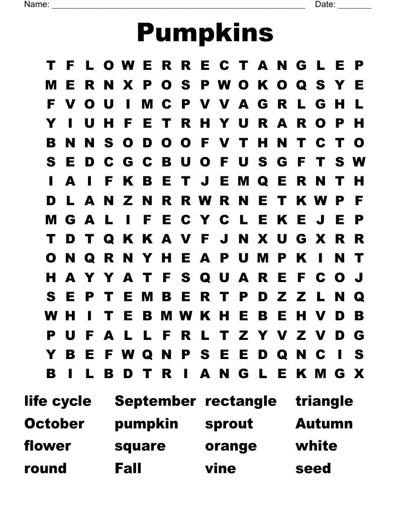 Pumpkins Word Search WordMint
