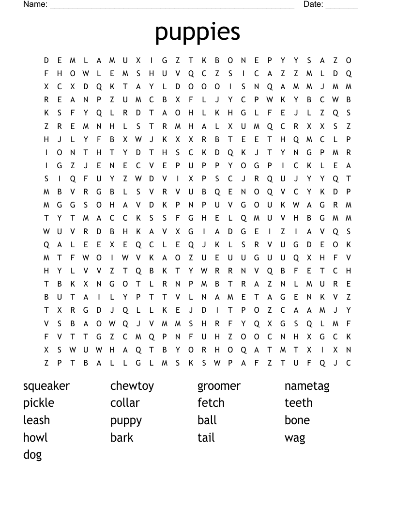 Puppies Word Search WordMint