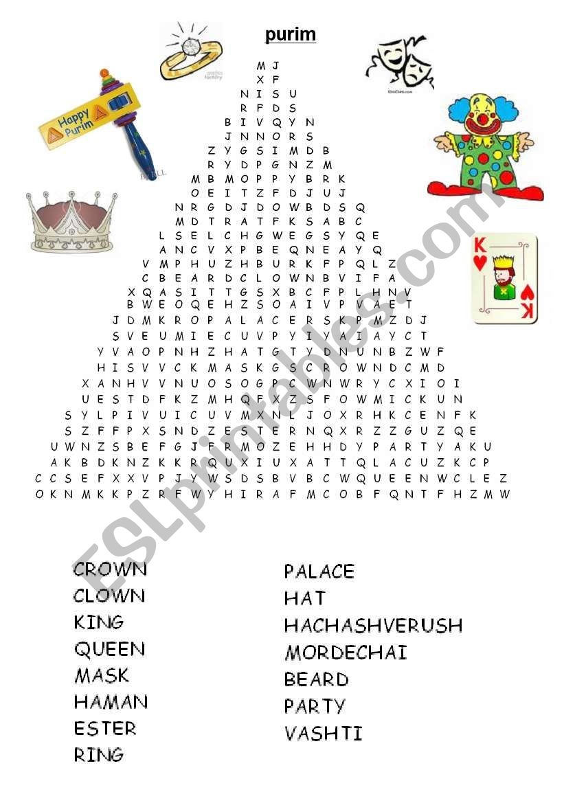 Purim Word Search ESL Worksheet By Adva