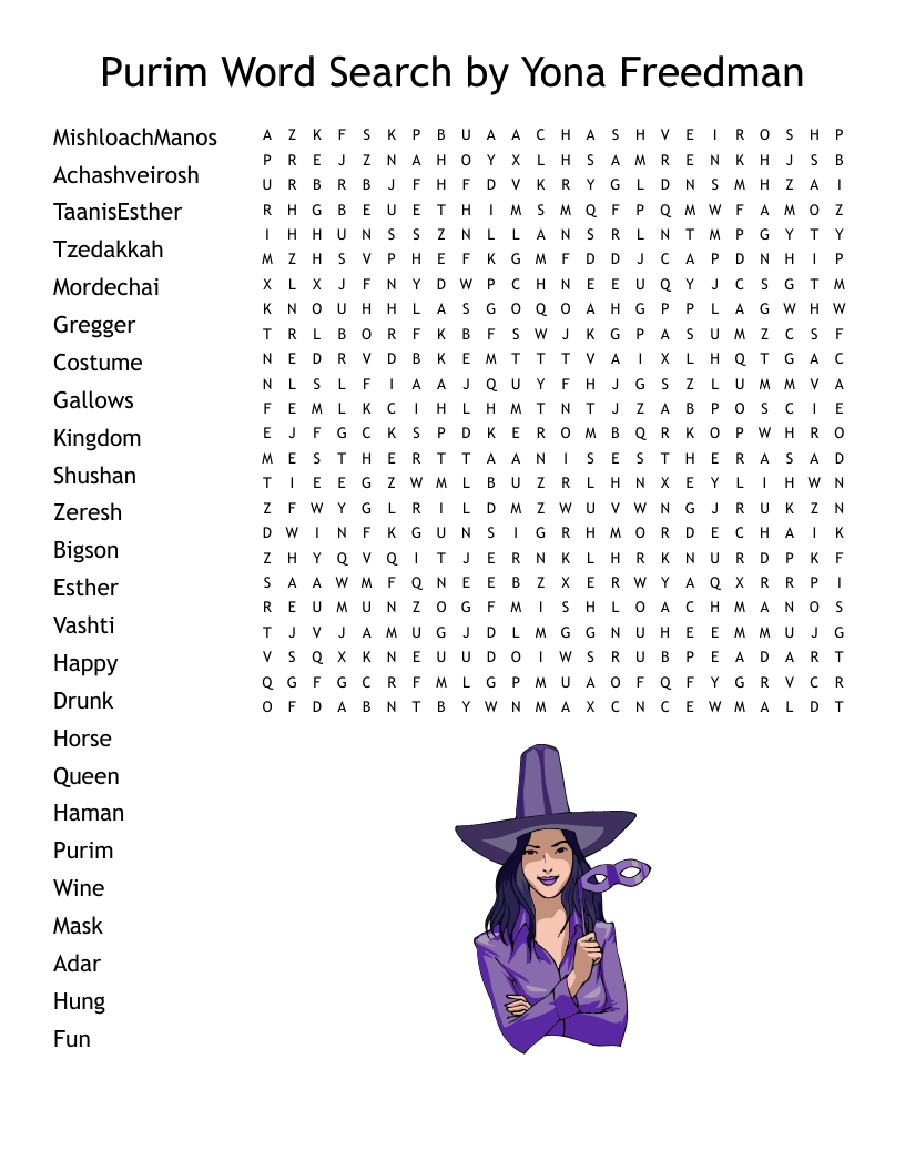 Purim Word Search WordMint