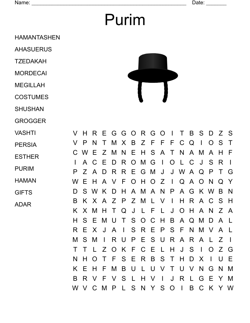 Purim Word Search WordMint