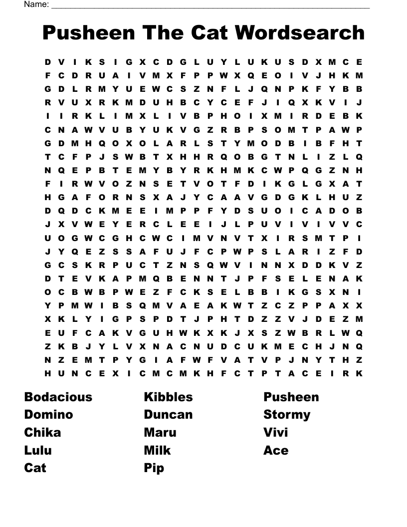 Pusheen The Cat Wordsearch WordMint