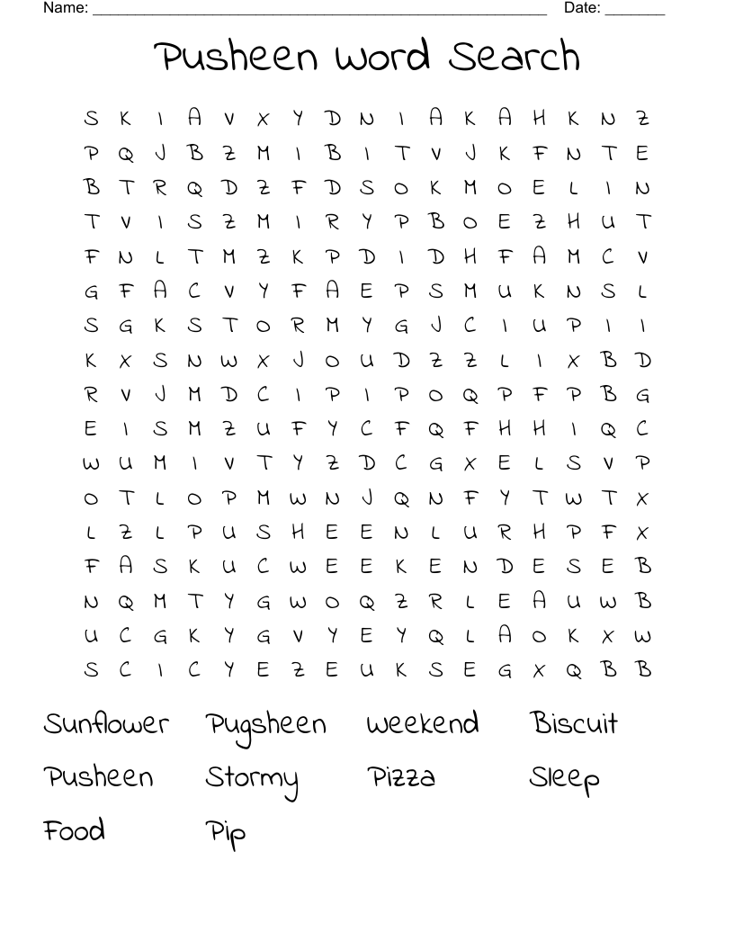 Pusheen Word Search WordMint