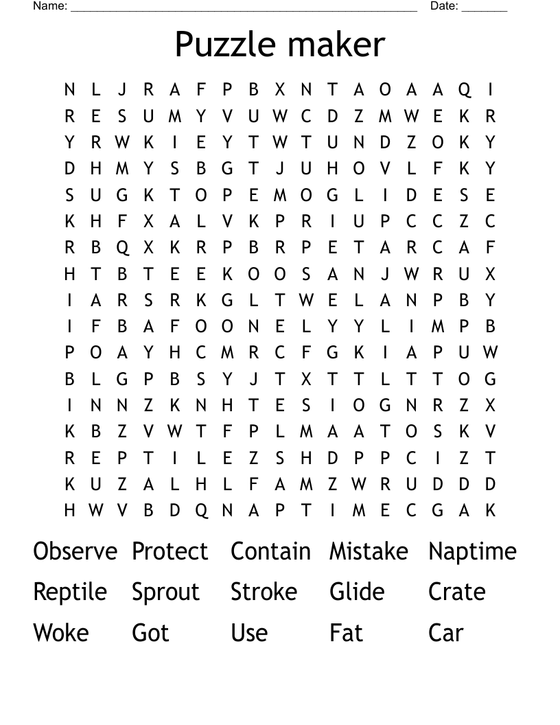 Printable Word Search Generator