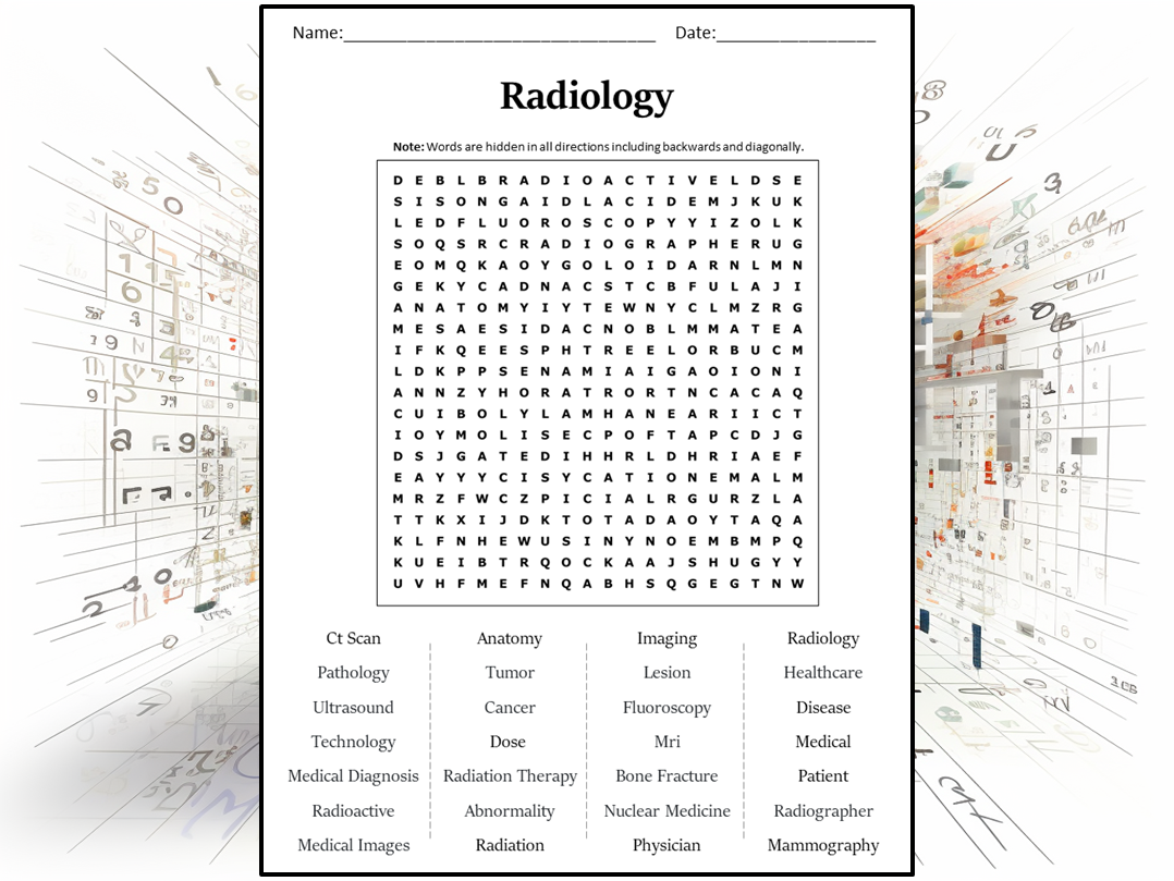 Radiology Word Search Puzzle Worksheet Activity Teaching Resources