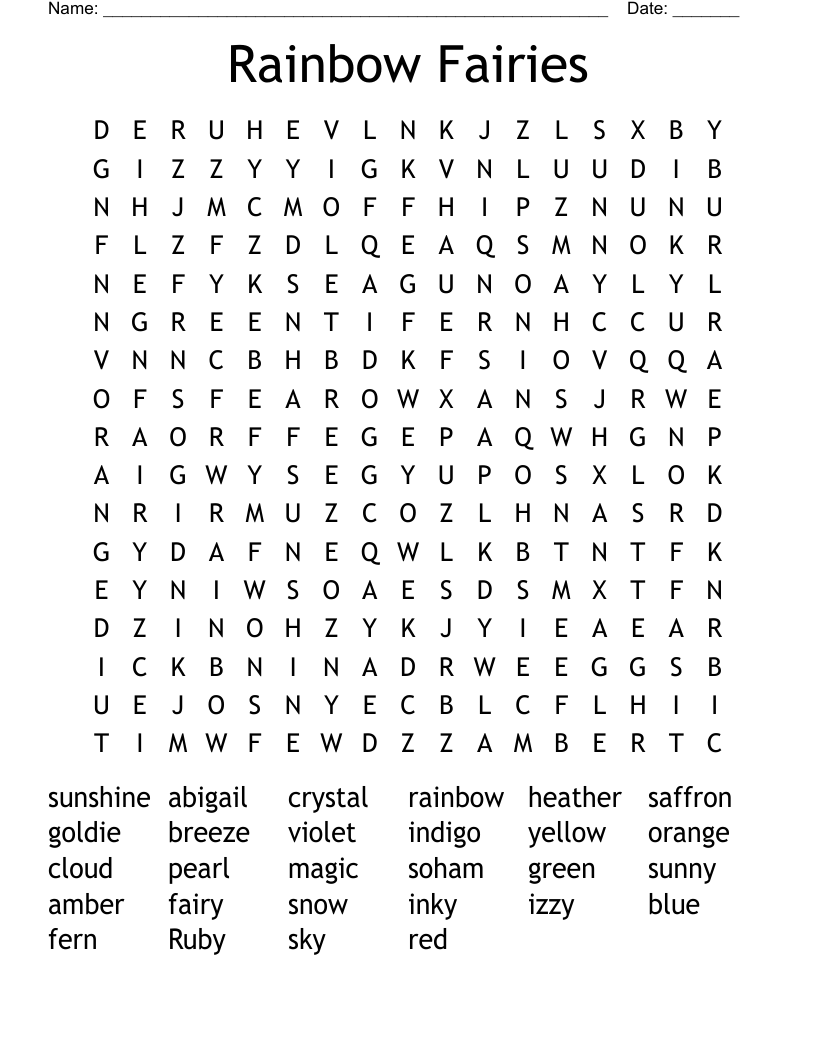 Rainbow Fairies Word Search WordMint