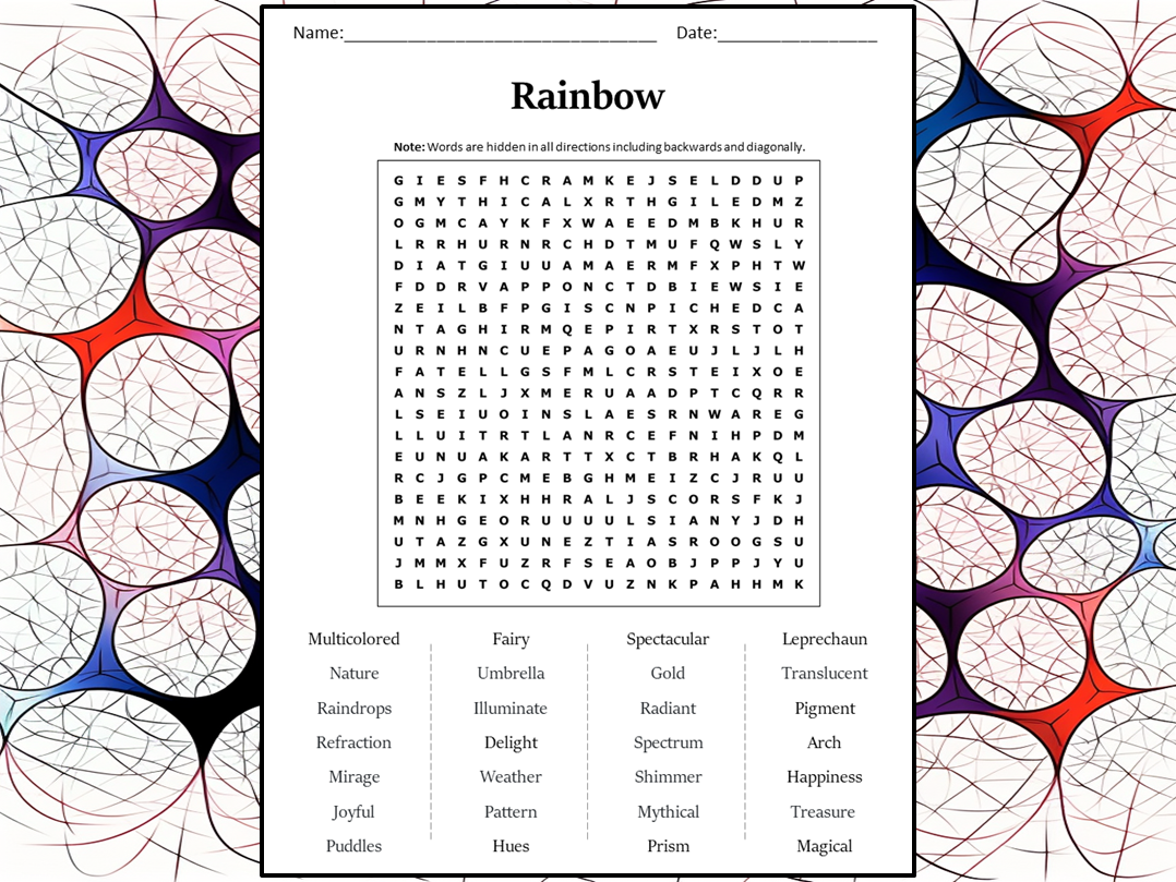 Rainbow Word Search Puzzle Worksheet Activity Teaching Resources