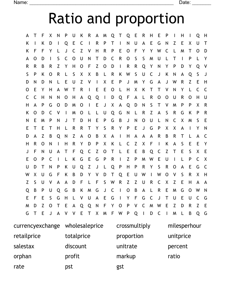 Ratio And Proportion Word Search WordMint