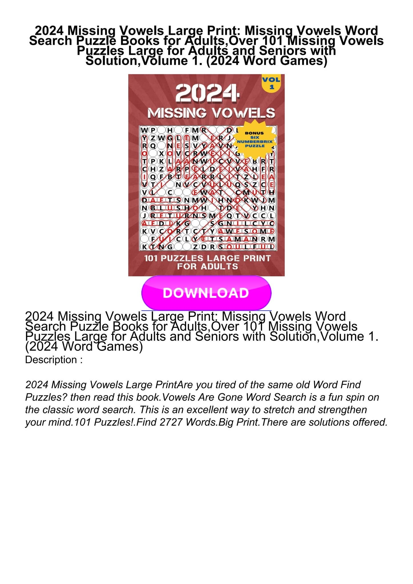  READ 2024 Missing Vowels Large Print Missing Vowels Word Search Puzzle Books For By Asebedoka Issuu