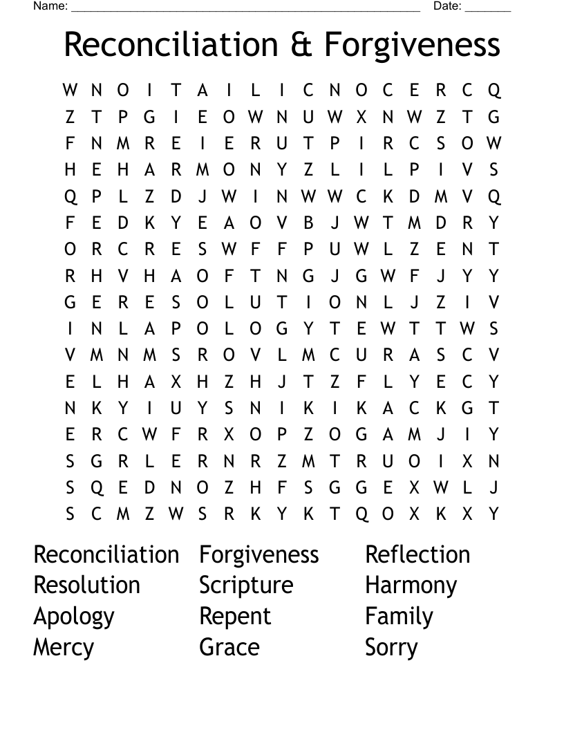 Reconciliation U0026 Forgiveness Word Search WordMint