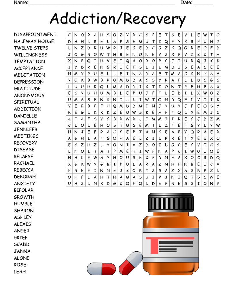 Recovery Word Search Printable
