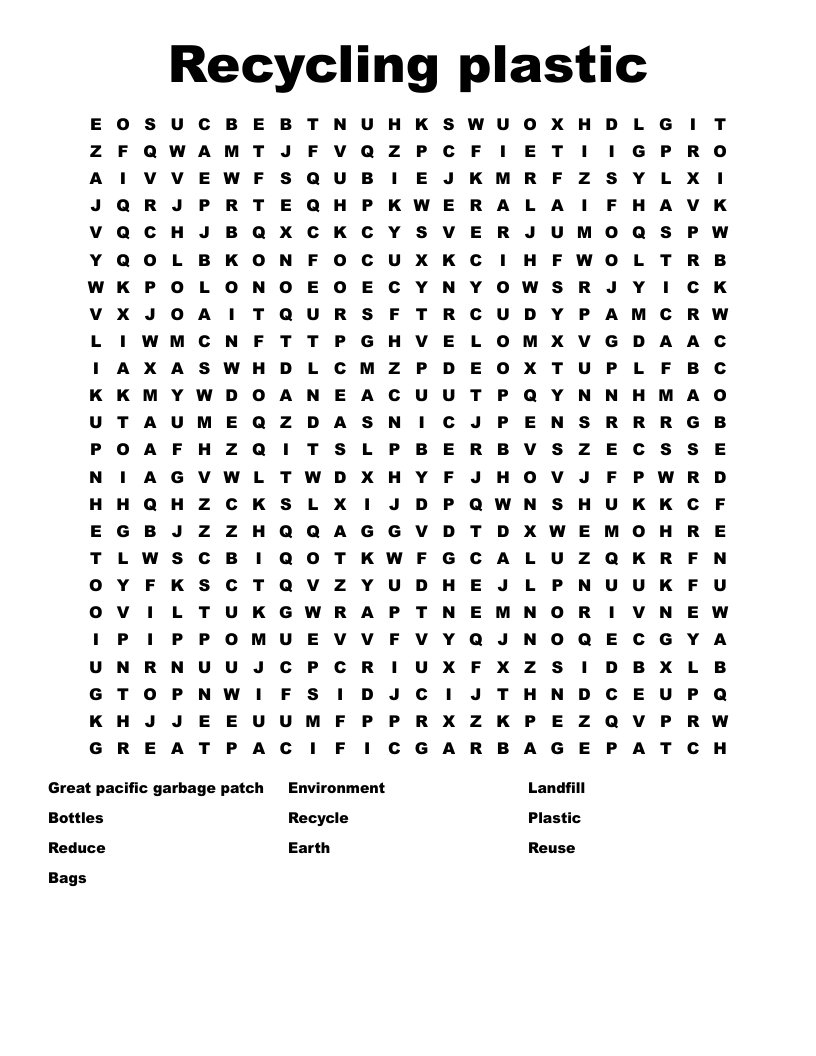 Recycling Word Search Printable