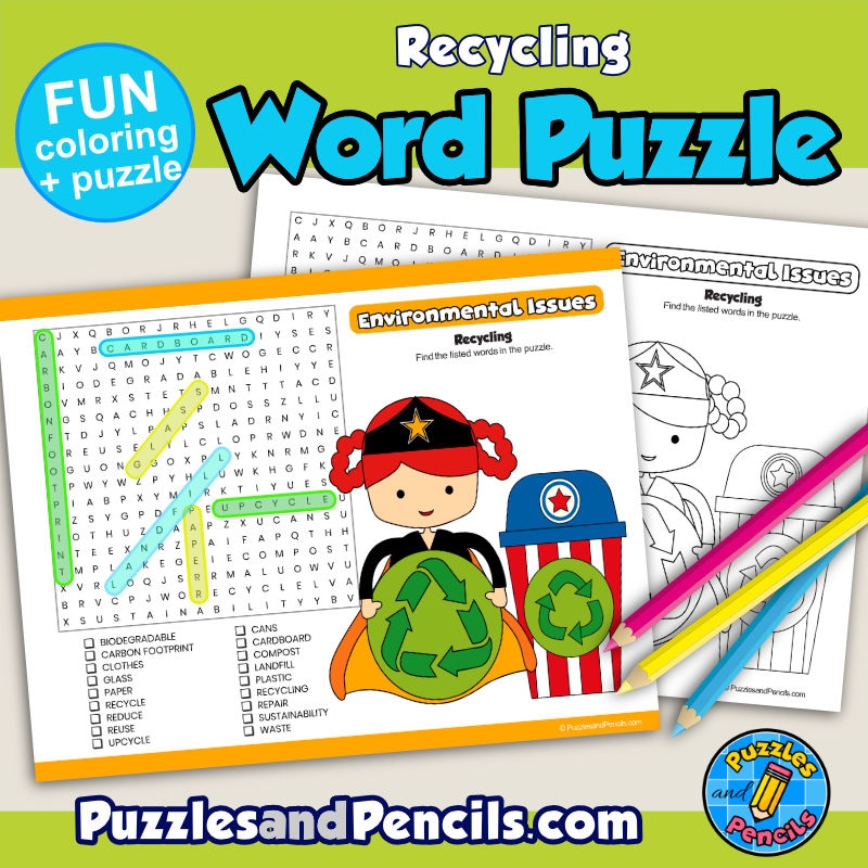 Recycling Word Search Puzzle Activity Page With Coloring Made By Teachers