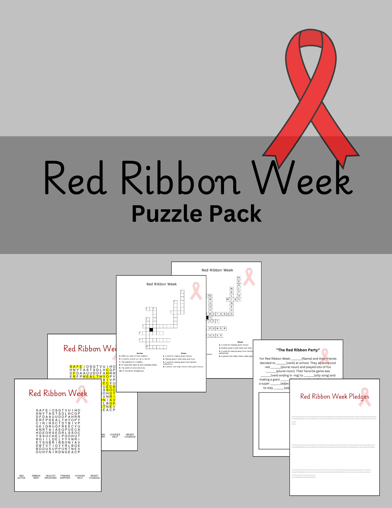 Red Ribbon Week Printable Drug Free Word Search Crossword Mad Lib Tracing Activity Pack Classful Red Ribbon Week Printable Drug Free Word Search Crossword Mad Lib Tracing Activity Pack Classful