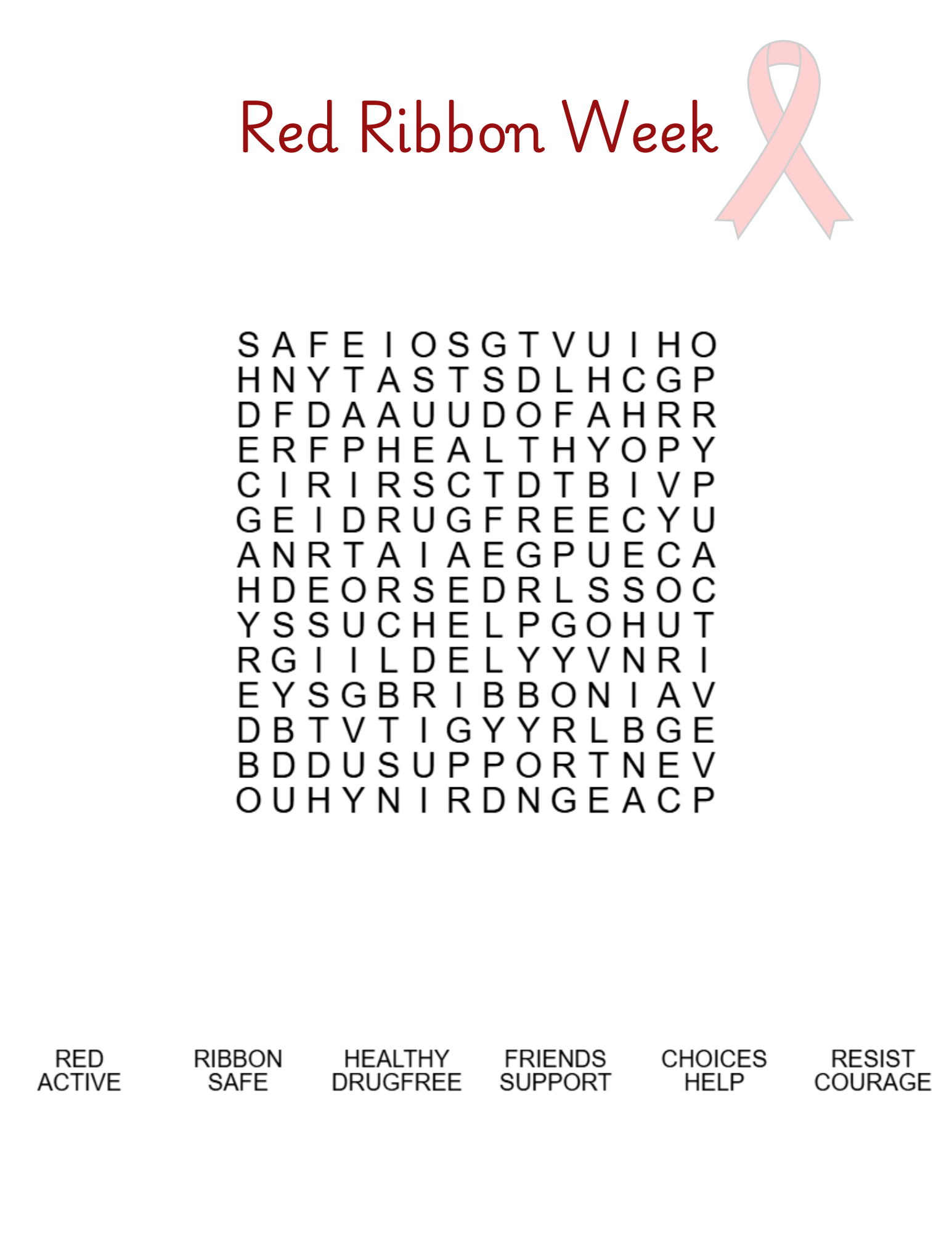 Red Ribbon Week Printable Drug Free Word Search Crossword Mad Lib Tracing Activity Pack Classful