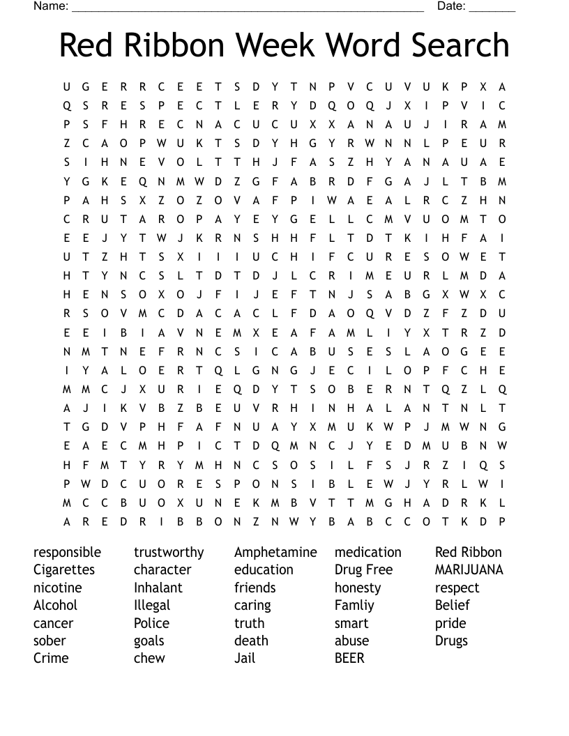 Red Ribbon Week Word Search WordMint