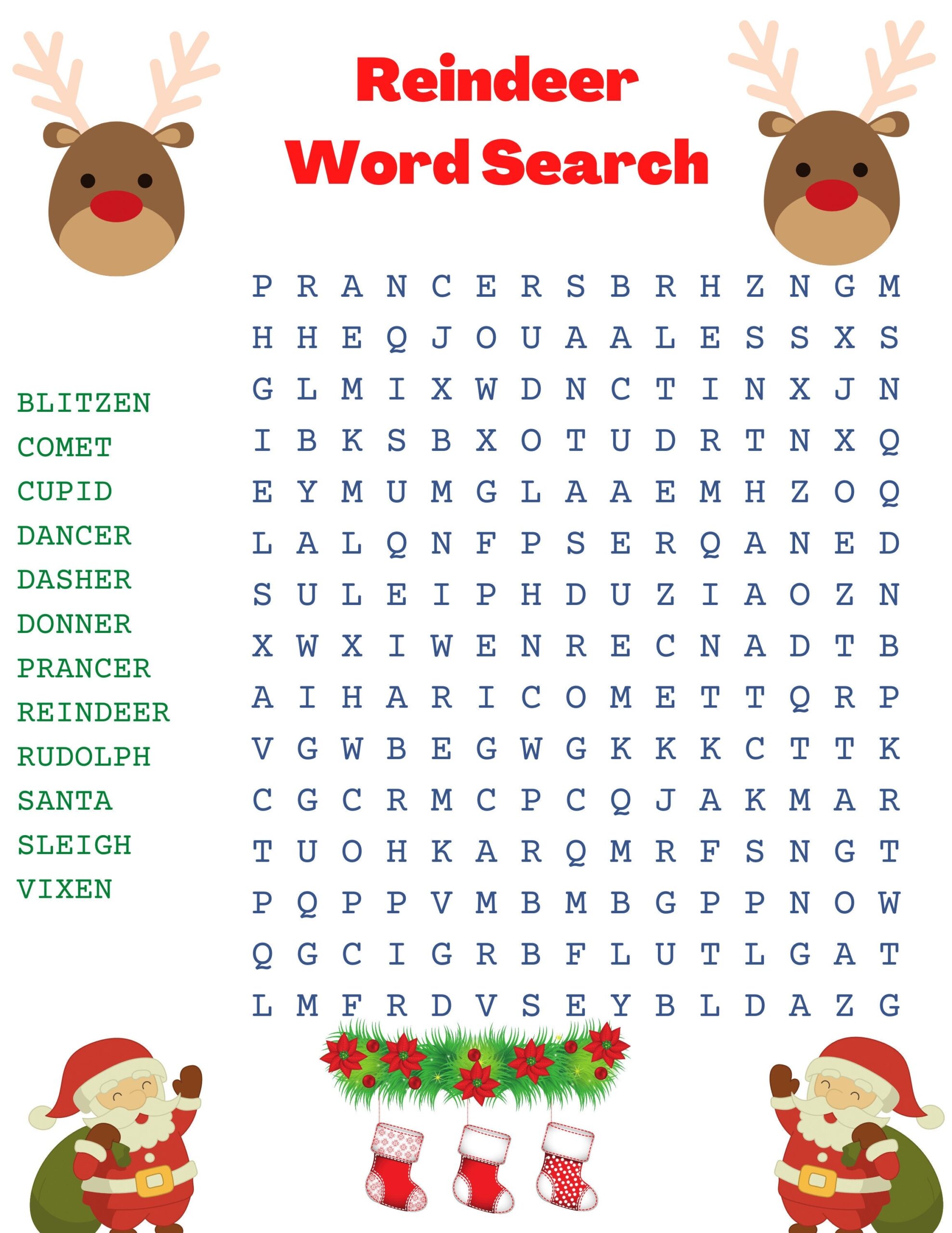 Reindeer Word Search Etsy