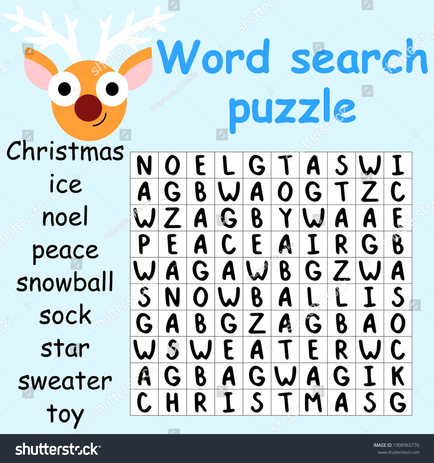 Reindeer Word Search Puzzle Stock Vector Stock Vector Royalty Free 1908965776 Shutterstock