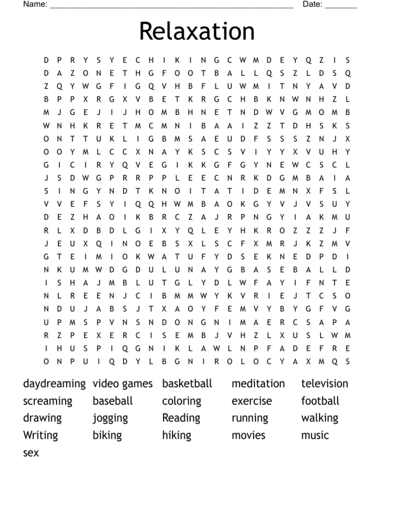 Relaxation Word Search WordMint