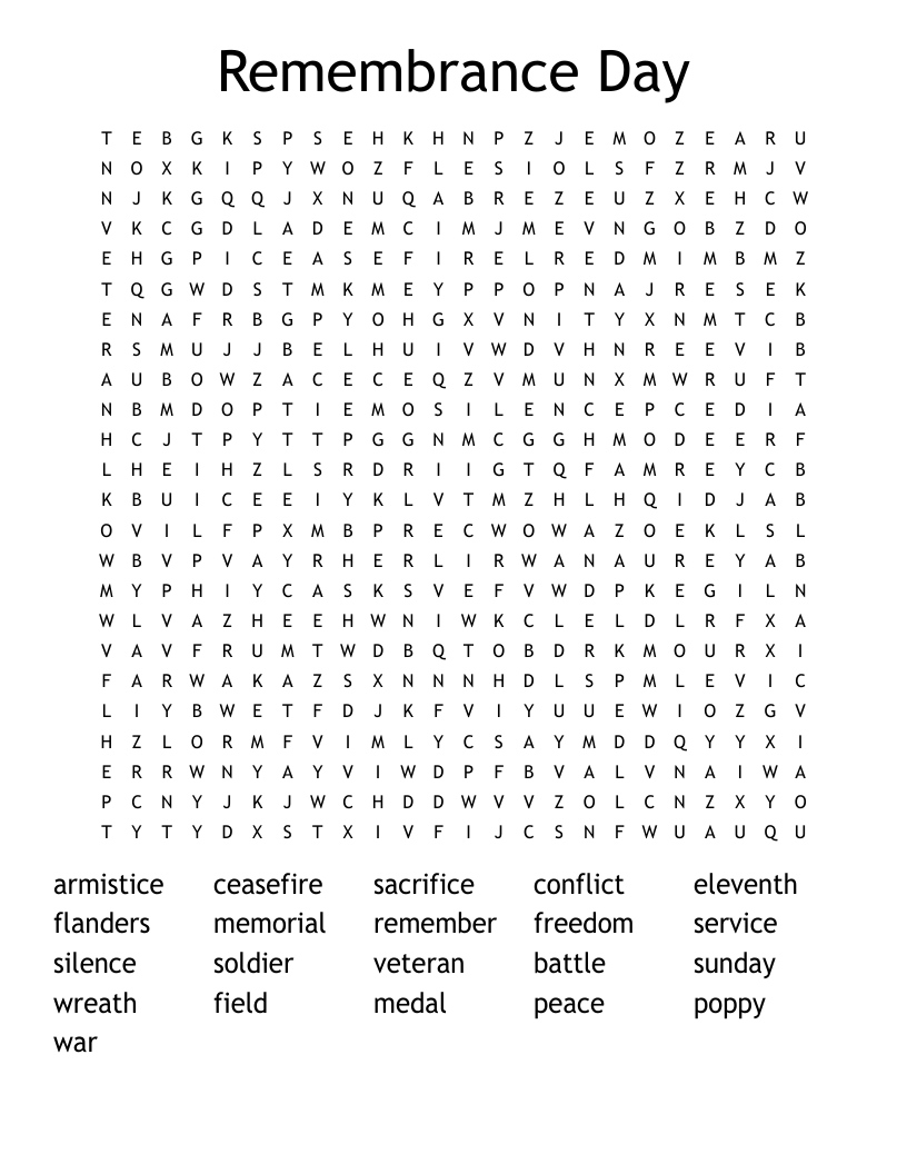 Veterans Day Printable Word Search