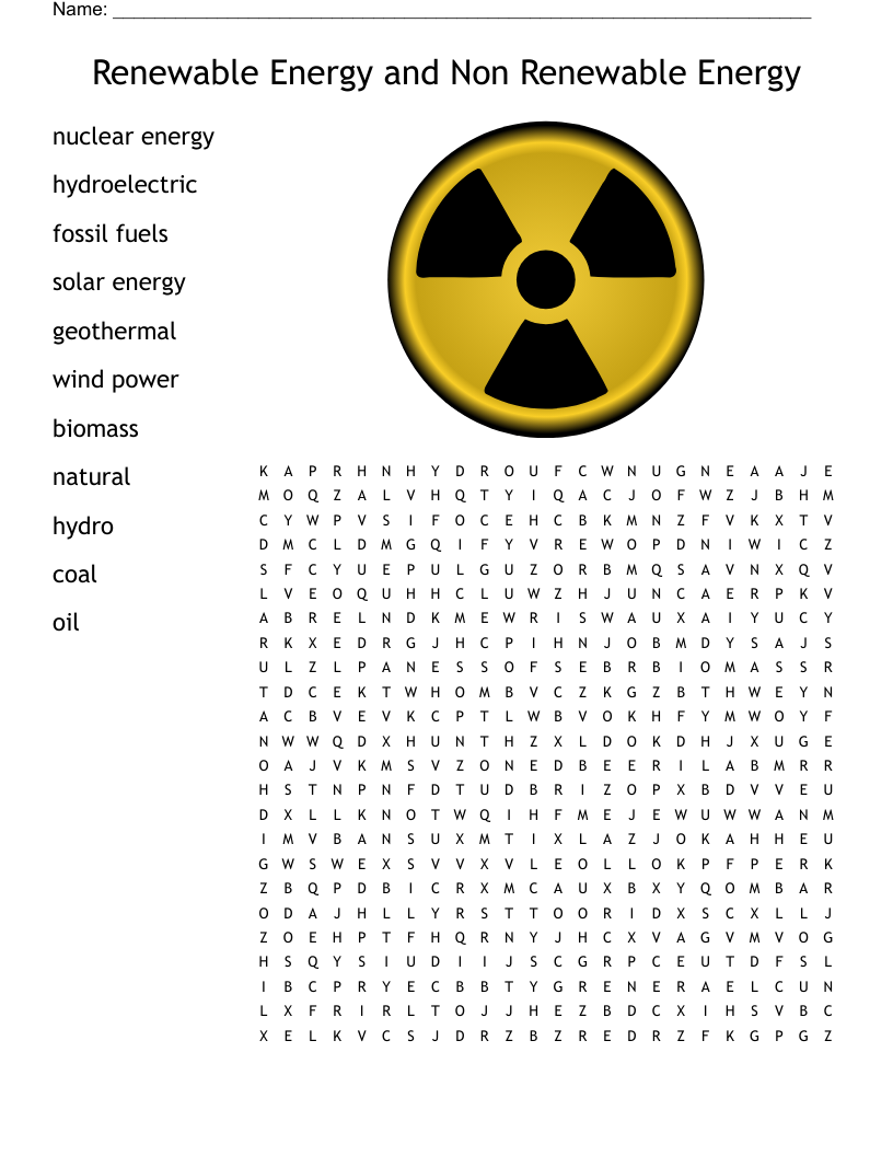 Renewable Energy And Non Renewable Energy Word Search WordMint