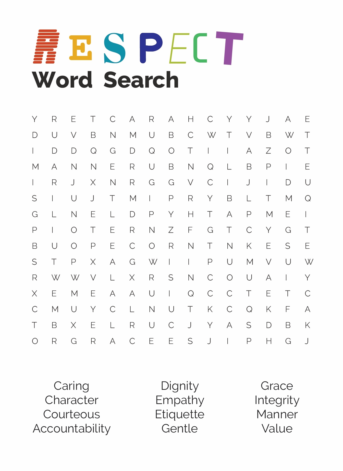 Respect Word Search 10 Free PDF Printables Printablee
