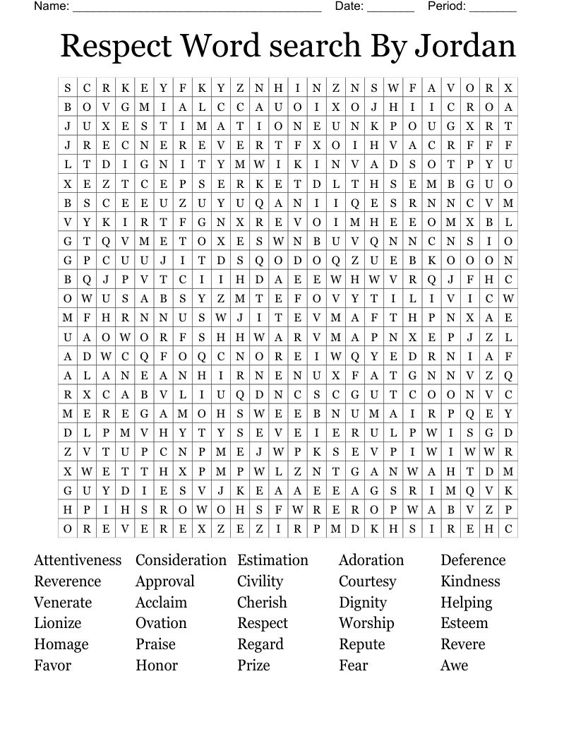 Respect Word Search By Jordan WordMint