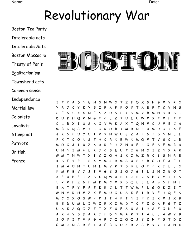 Revolutionary War Word Search WordMint