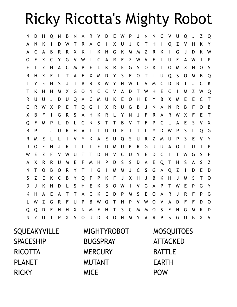 Ricky Ricotta s Mighty Robot Word Search WordMint