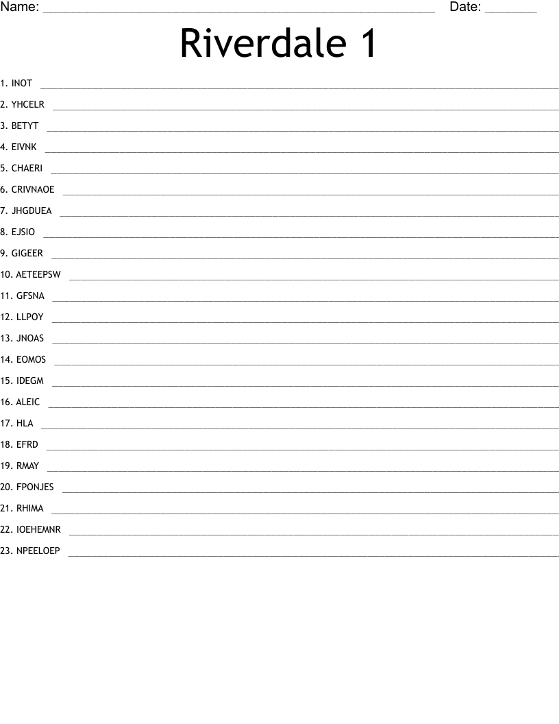 Riverdale Word Search WordMint Riverdale Word Search WordMint