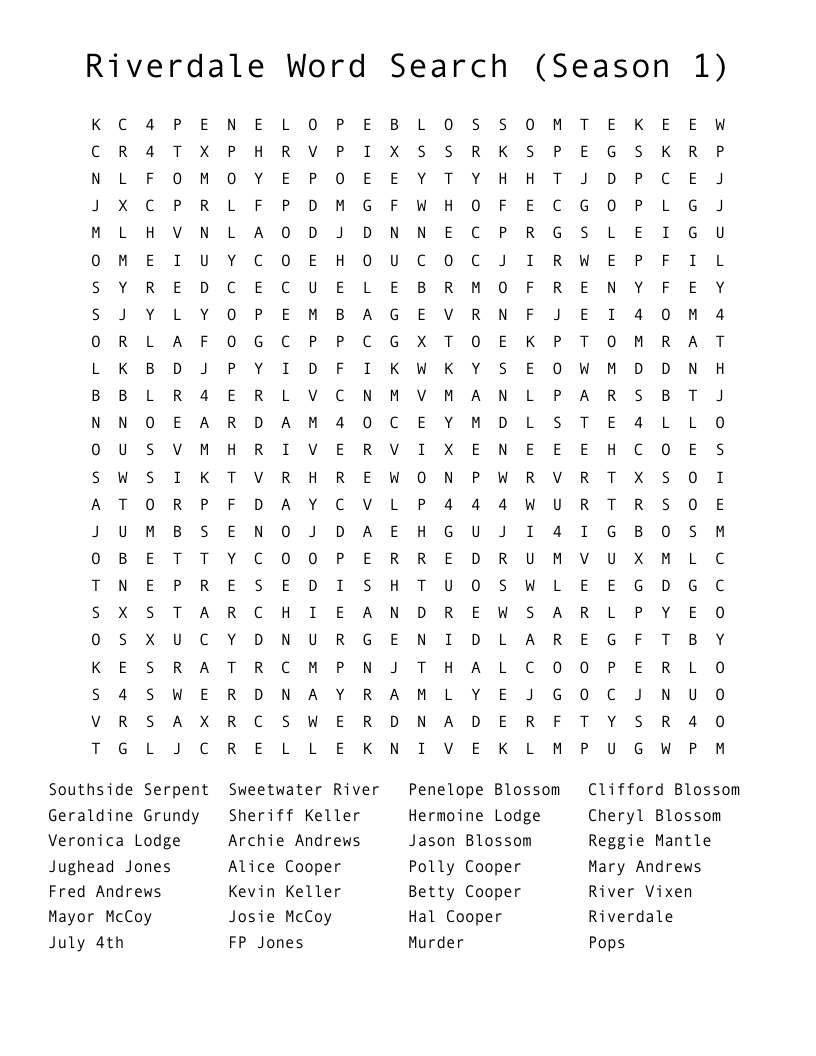 RIVERDALE Word Search WordMint