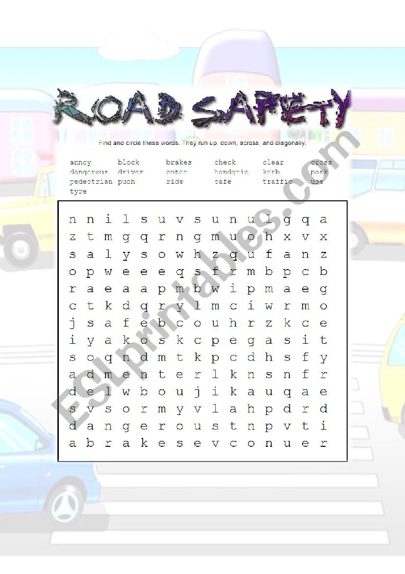 ROAD SAFETY 1 Word Search Puzzle With Answers ESL Worksheet By Floor06 ROAD SAFETY 1 Word Search Puzzle With Answers ESL Worksheet By Floor06