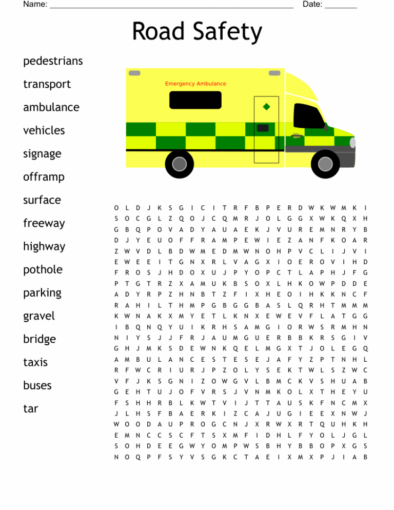 Road Safety Word Search WordMint