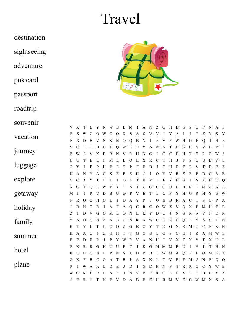 Road Trip Word Search WordMint