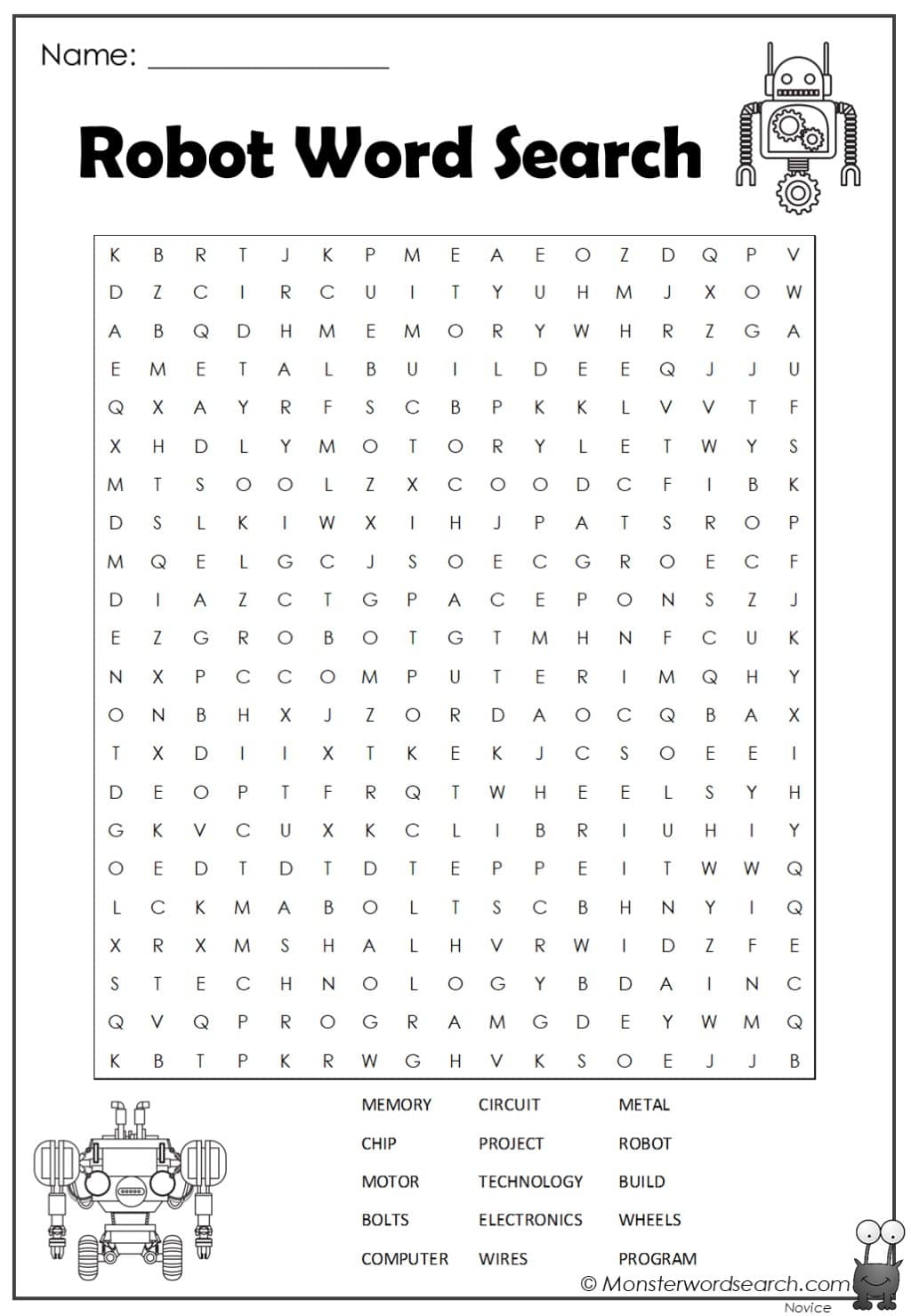 Robot Word Search Monster Word Search Robot Word Search Monster Word Search