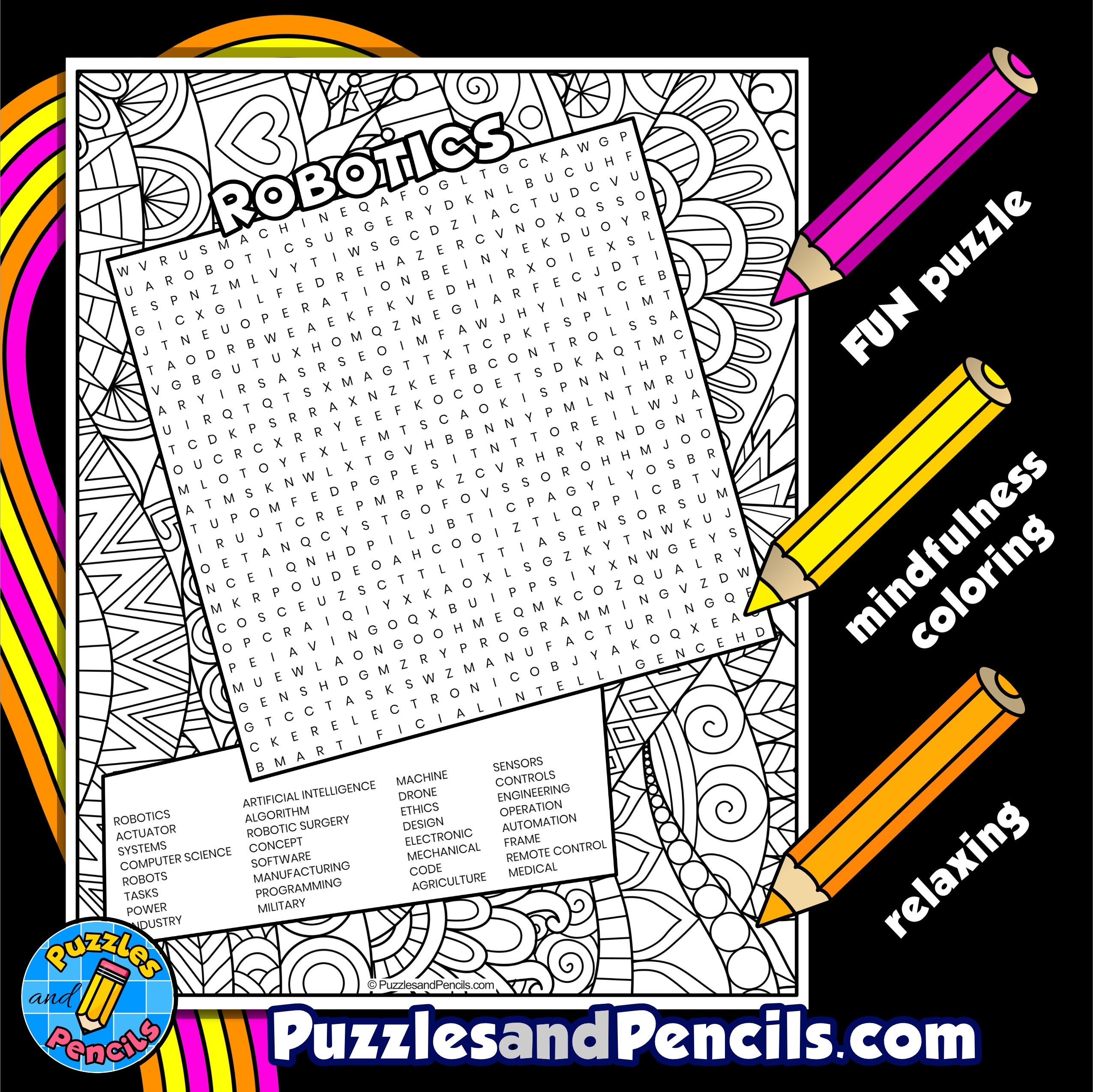 Robotics Word Search Puzzle With Coloring Computer Science 