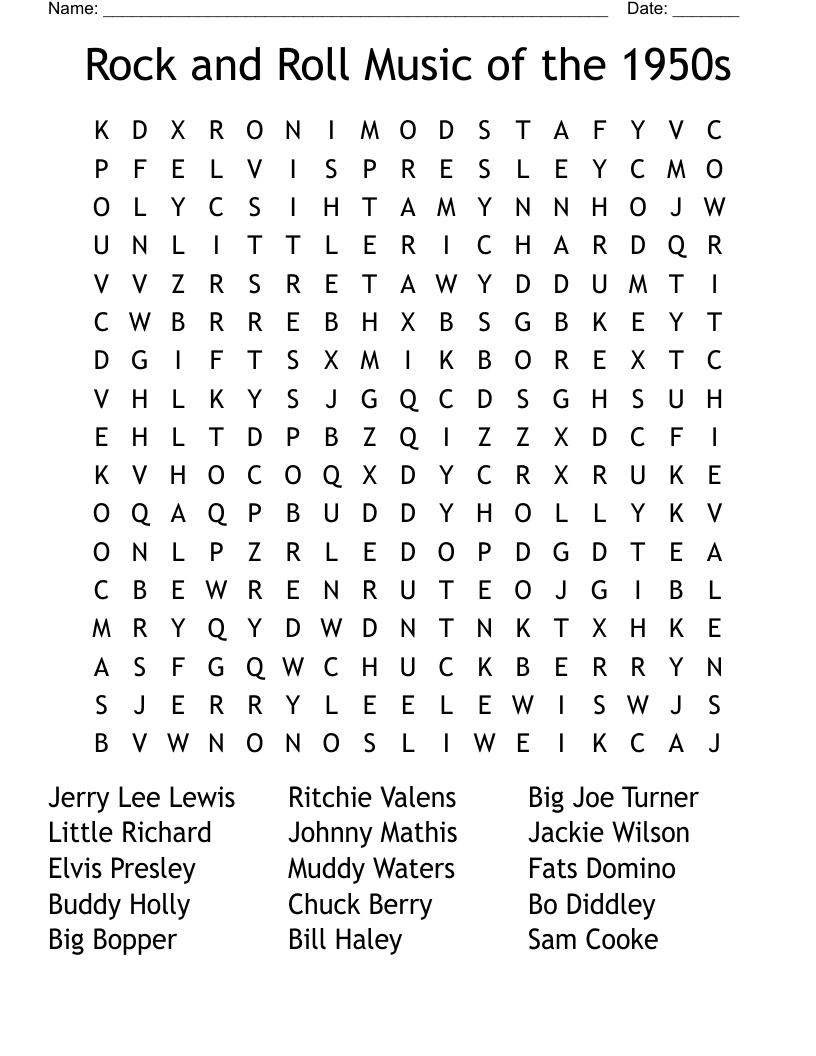 Rock And Roll Music Of The 1950s Word Search WordMint