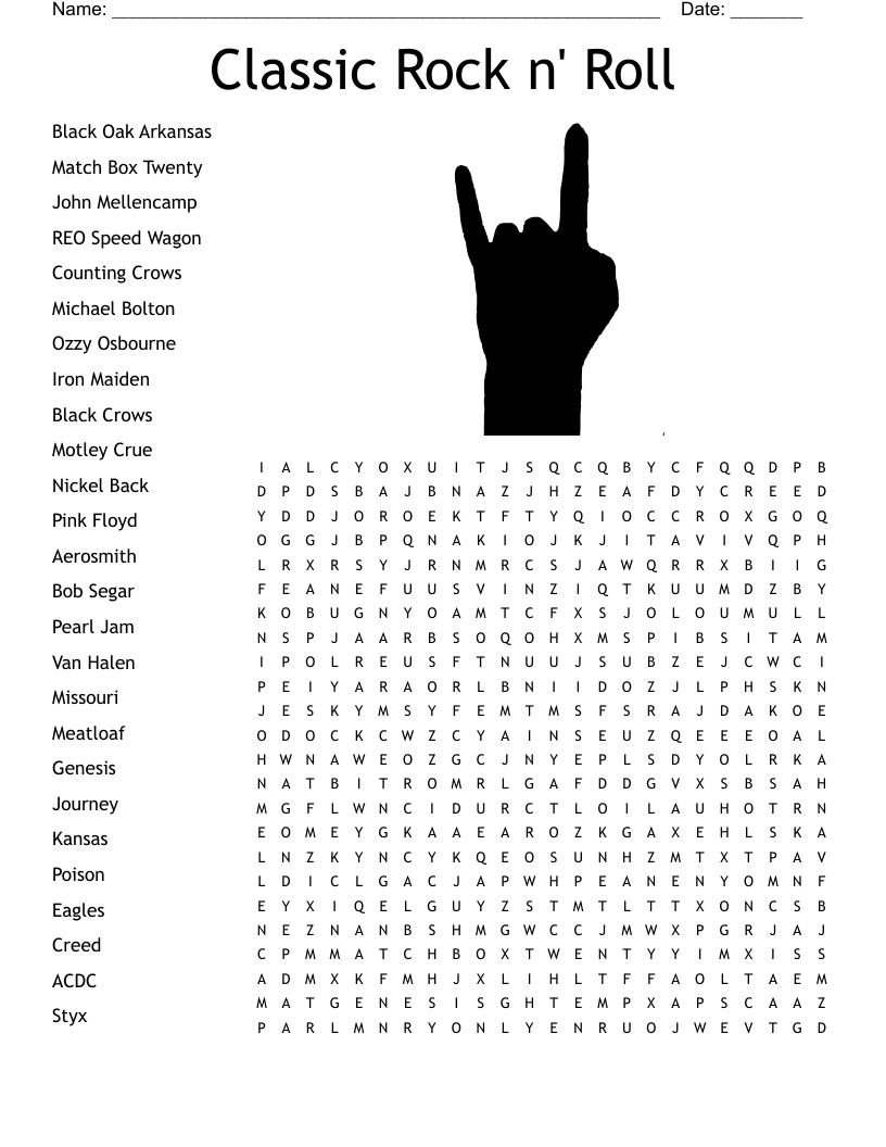 Rock And Roll Word Search WordMint